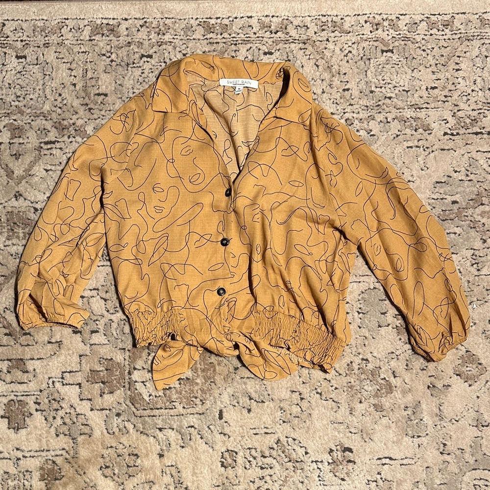 Sweet Rain Mustard Abstract Blouse